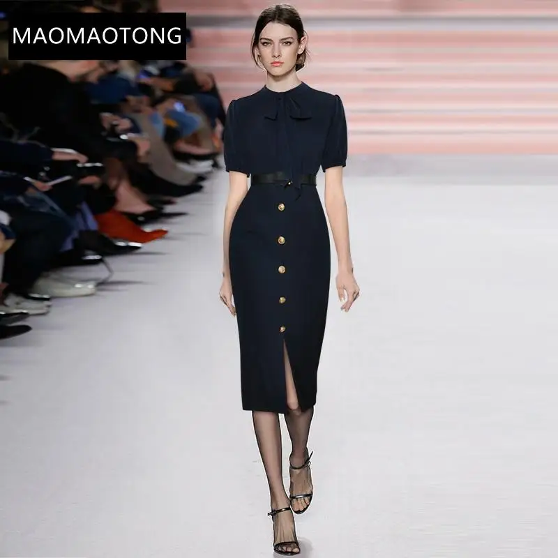 

Women's Clothing 2021 Summer Fashion Elegant Office Wear Party Dress Women Short Sleeve Sashes High Waist Slim Pencil Midi Dress
