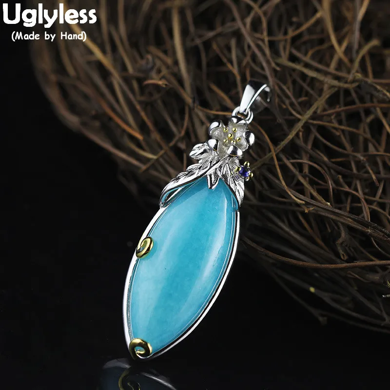 

Uglyless этнический Серебряный цветок подвески женщин Природный Амазонит овальные драгоценные камни ожерелья без цепи 925 серебро Ретро ювелир...