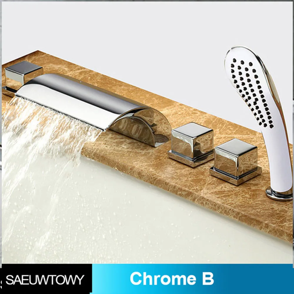 Chrome B ORB латунный светодиодный кран-водопад для ванной, широкая ванна, смеситель для раковины, кран для ванной, душевой кран с ручным душа, banheira - Цвет: Chrome B