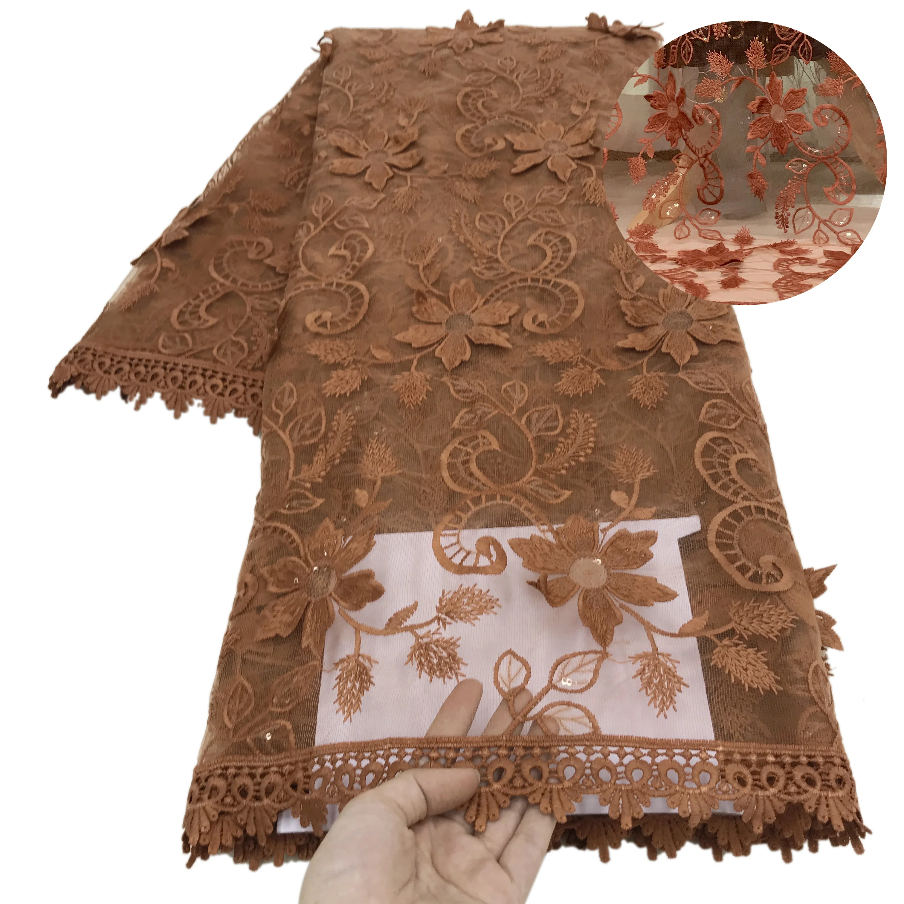 3D цветок Французский красный кружево нигерийская кружевная ткань Высокое