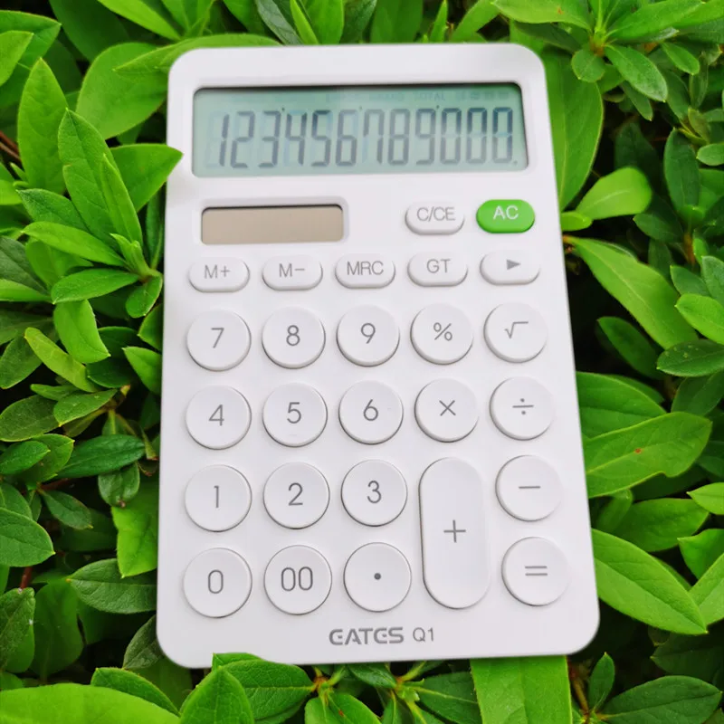 

12 Digit Desk Calculator Large Buttons Financial Business Accounting Tool White Blue orange big buttons battery and solar power