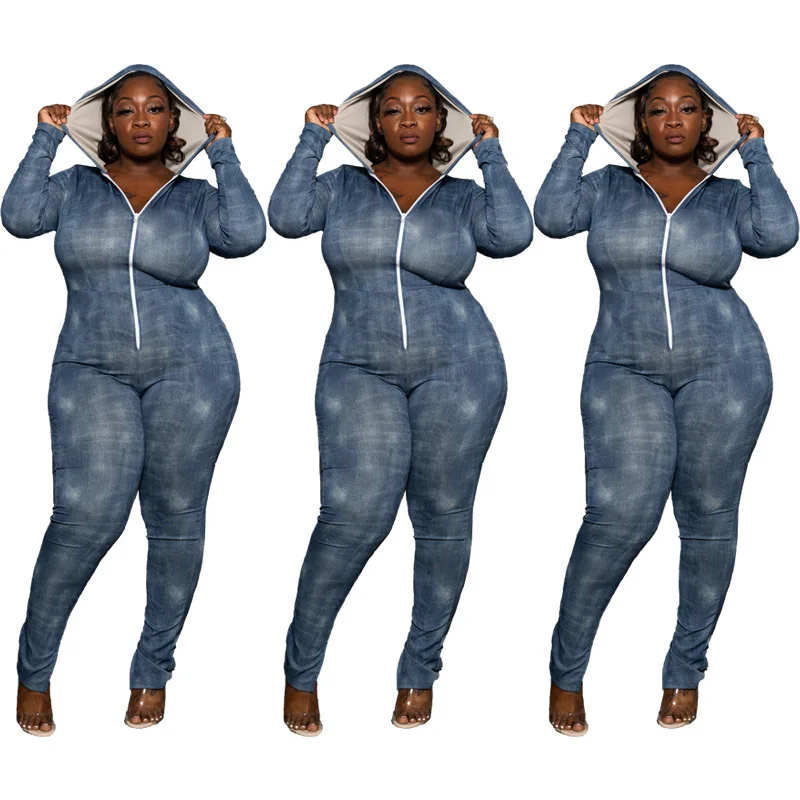 

Повседневные однотонные женские комбинезоны 2021 с карманами Женская одежда с длинным рукавом с высокой талией боковой молнии пальто с капюш...