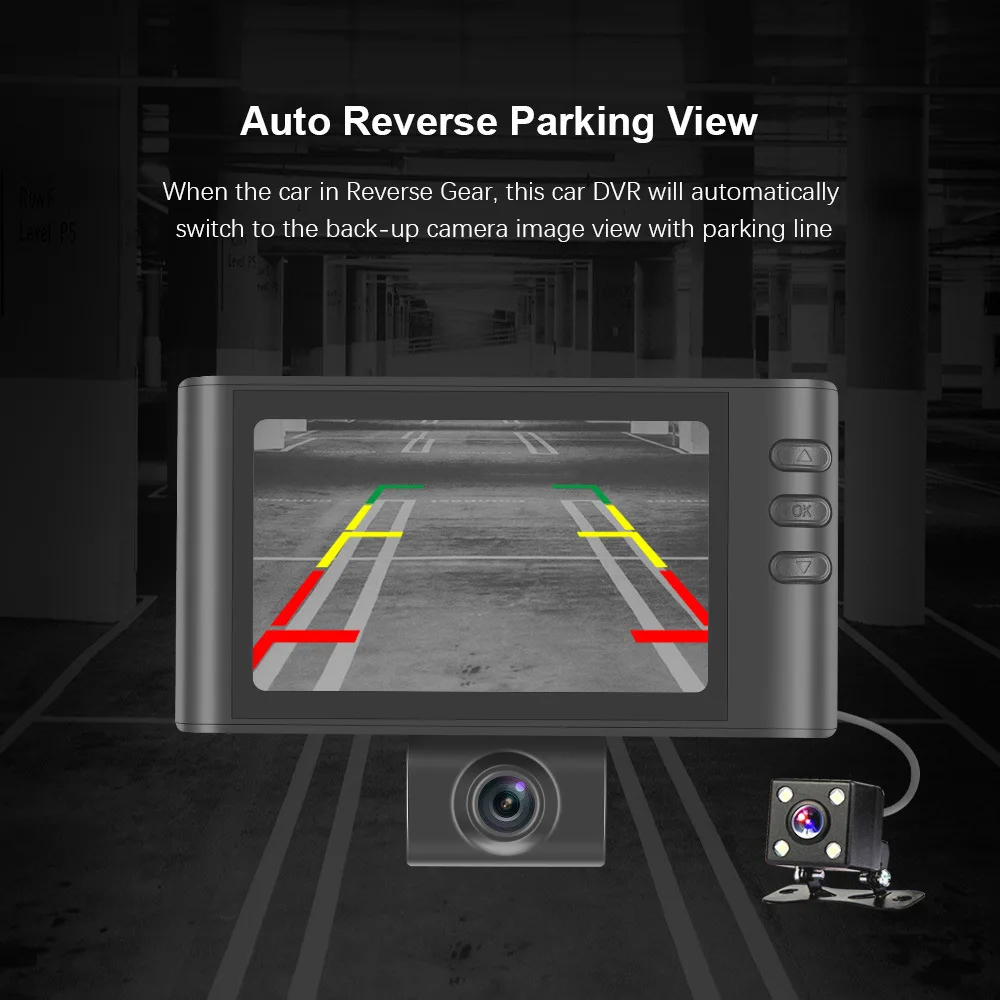 3 0 FHD Автомобильный видеорегистратор с камерами и объективом двойным задний вид