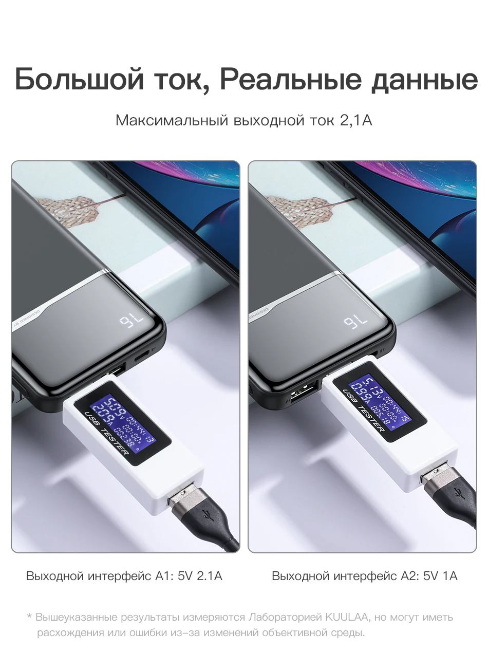 KUULAA Power Bank 10000mAh Портативное зарядное устройство Poverbank 10000 мАч Dual USB сверхтонкое зарядное устройство для Xiaomi Mi 9 8 iPhone
