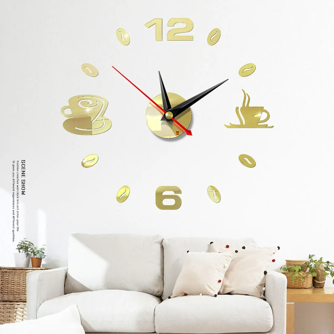 

Home DIY Wall Clock Decor Frameless Giant Modern Design Coffee Mug Bean Decor Kitchen Watch Wall Watch Bathroom Wall Decoration