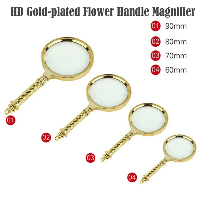60/70/80/90mm HD Gold-plated Vintage Flower Handle Magnifier Glasses Handheld Reading Eye Loupe Glass Jewelry | Инструменты