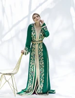green moroccan caftan chiffon evening dresses luxury lace long sleeve arabic muslim formal gowns abaya wedding party dress ev171