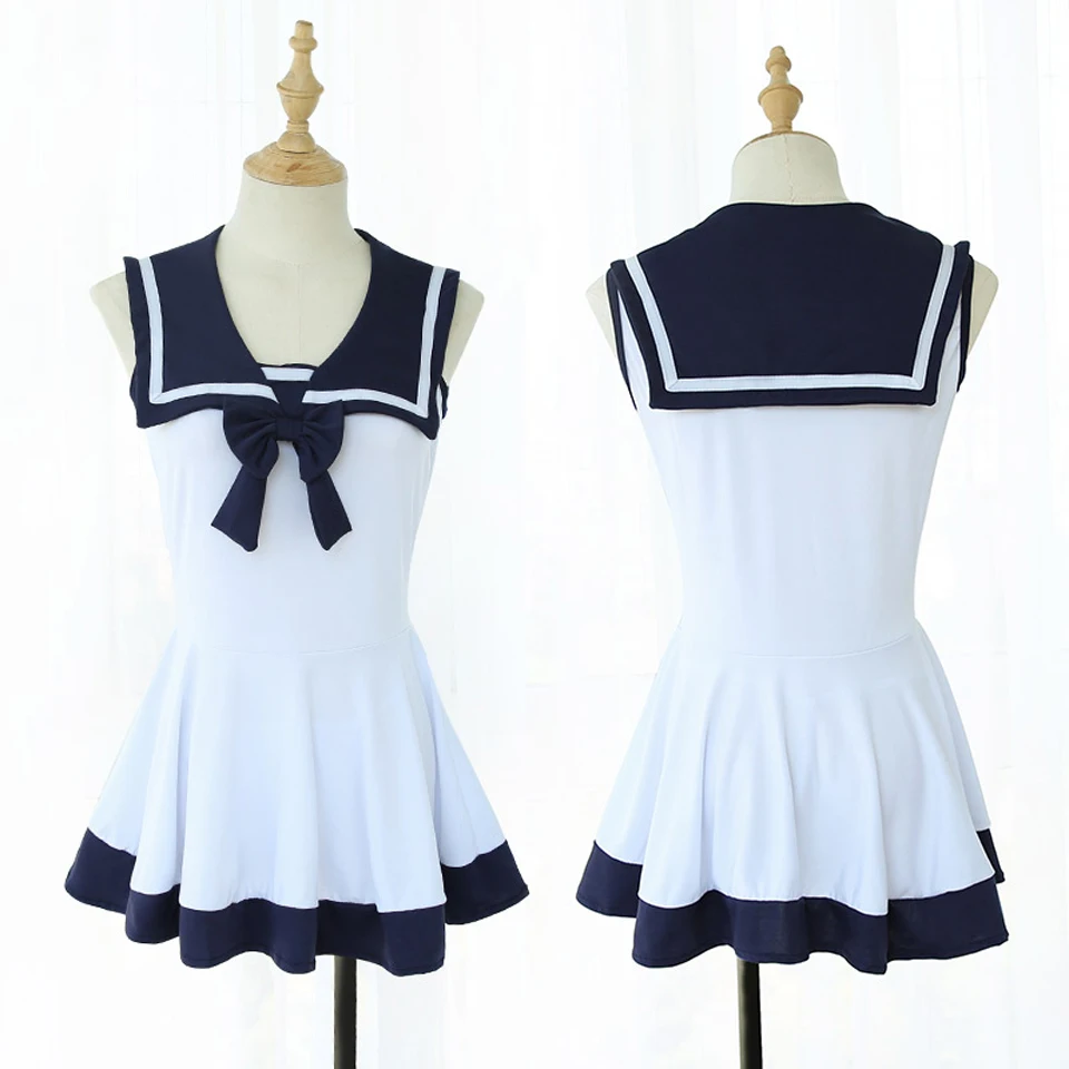 

DDLG Adult Bodysuit Sailor Dress Blue white With Bow Adult Baby Suit Romper Cosplay For Adult Baby Girl