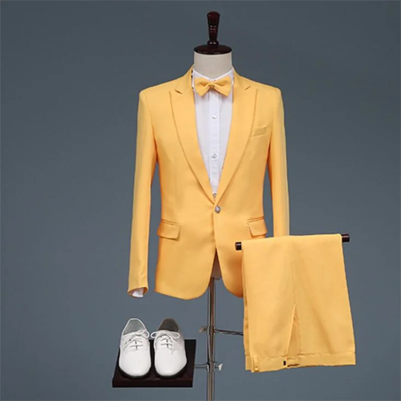 Suit mens blazers male yellow korean self-cultivation youth host performance photo anzug herren الدعاوى мужской костюм trajes de