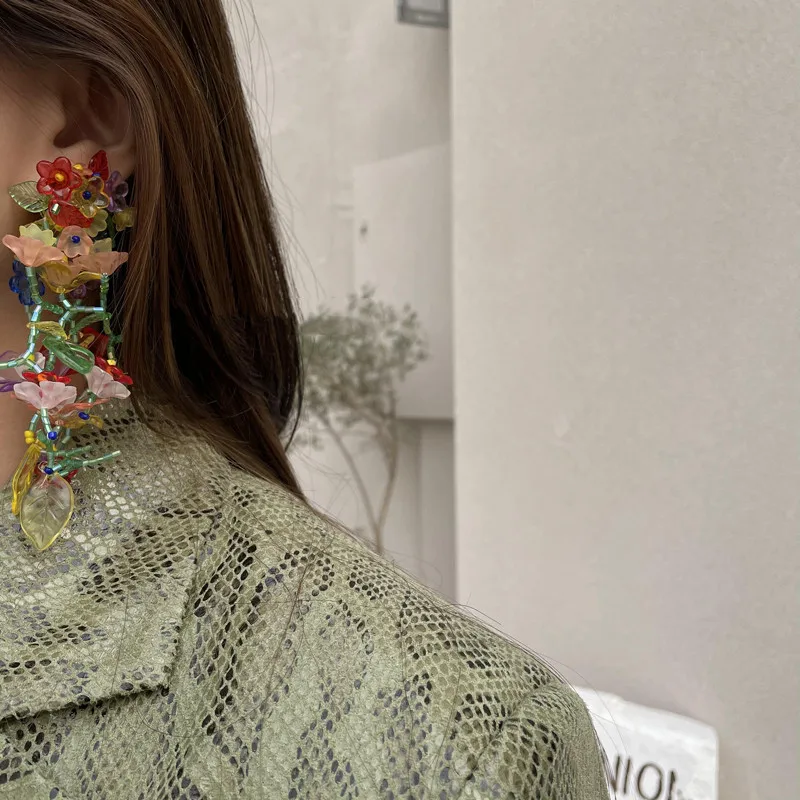

Fashion Exaggerated Hand-woven Beaded Flower-shaped Leaf Earrings for Women Girls Temperament Colorful Earring Jewelry Gifts
