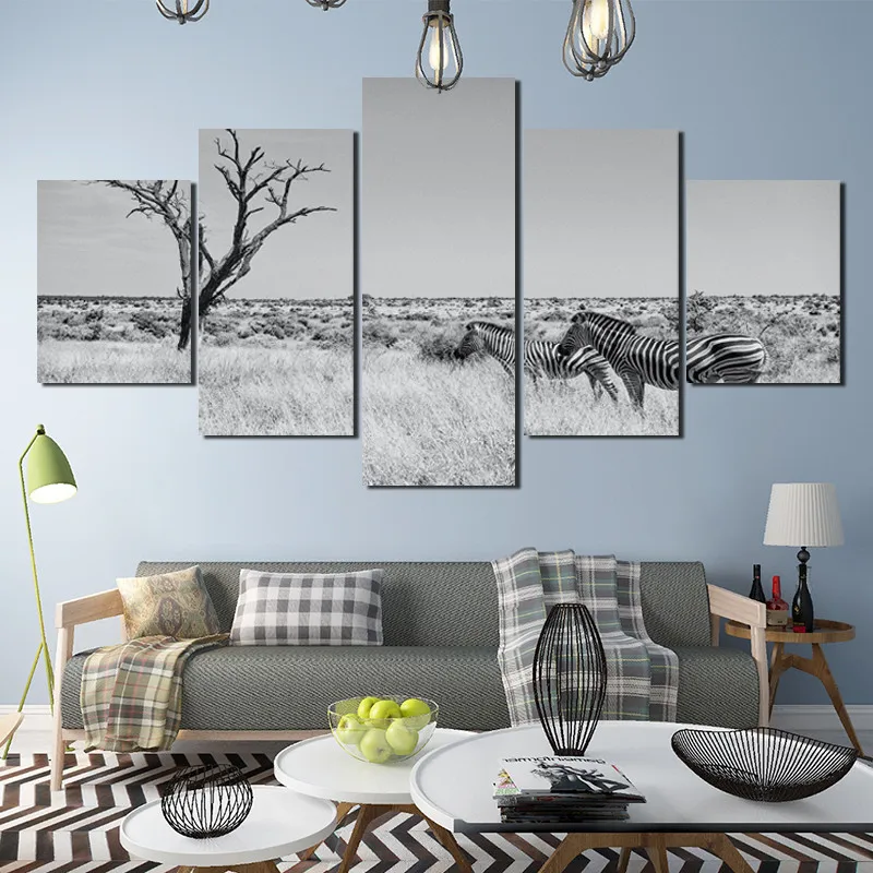 

5Autumn Deserted Grassland Zebra Landscape Wall Painting Hd Photography Waterproof Ink Printing Frameless Home Decoration Poster