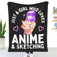 just a girl who loves anime sketching anime and sketching throw blanket winter flannel bedspreads bed sheets blankets on