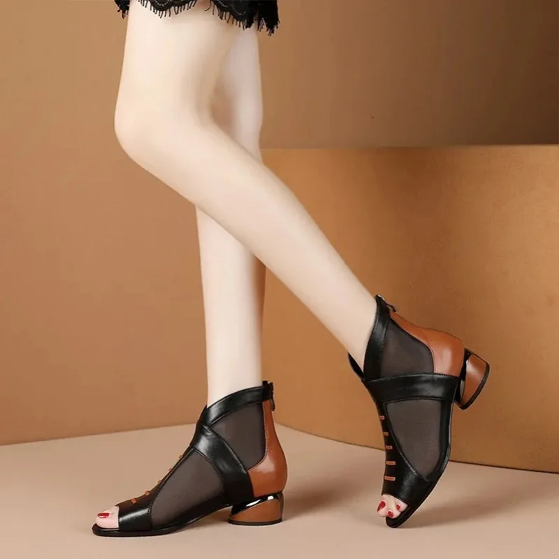

2021 New Sexy Ladies High Heels Women's Shoes Peep Toe Trendy Mother Mesh Zip British Style Single Shoes