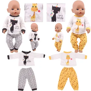 Футболка с милым котом, жирафом, пижама, повседневный костюм, размер 18 дюймов, американский и 43 см, Одежда для кукол новорожденных девочек, детская игрушка сделай сам