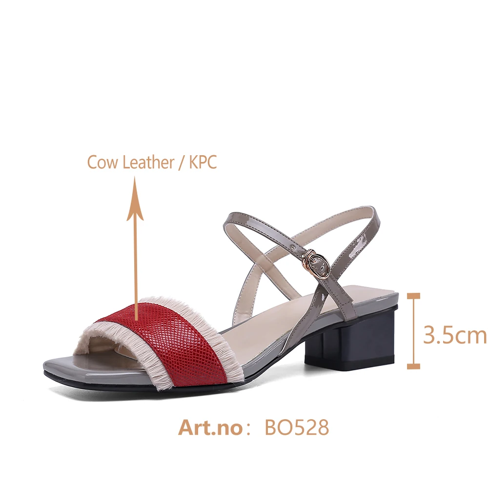 

BESCONE Fashion Women's Sandals Party High Quality Cow Leather Buckle Strap Square Heel Med Handmade Shoes Stylish Sandals BO528
