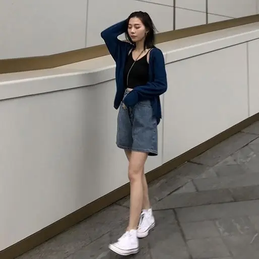 

Student high waist denim shorts women's spring and summer new ins Korean 5-inch straight pants loose and thin wide leg hot pants