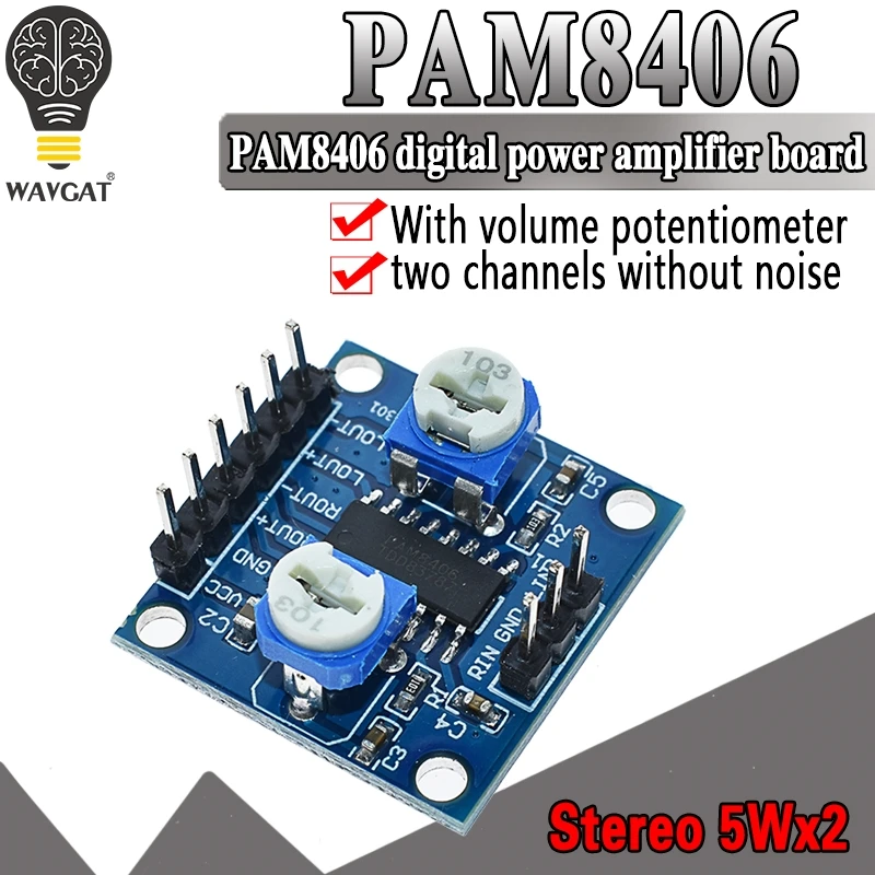 Плата цифрового усилителя PAM8406 с регулятором громкости 5Wx2 Stereo M70 | Электронные