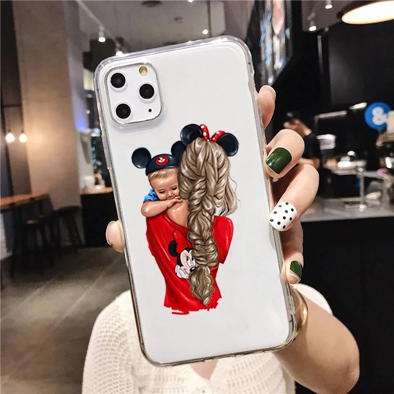 Fashion Black Brown Hair Baby Mom Girl Queen Case For iPhone 11 Pro Max Xs XR 6 6S 7 8 Plus soft silicone Woman Phone Cover | Мобильные