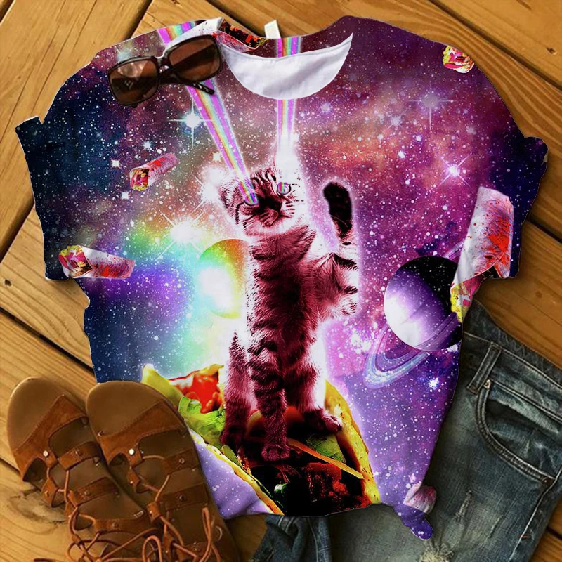 

Футболка женская 2020 футболка Mujer Camisetas летняя Винтажная футболка с 3d изображением кота и пиццы, футболки с графическим рисунком, одежда для ж...