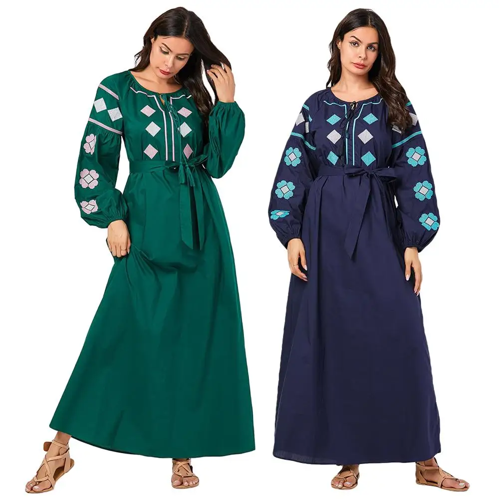 Арабская абайя модное женское длинное платье с вышивкой поясом мусульманский