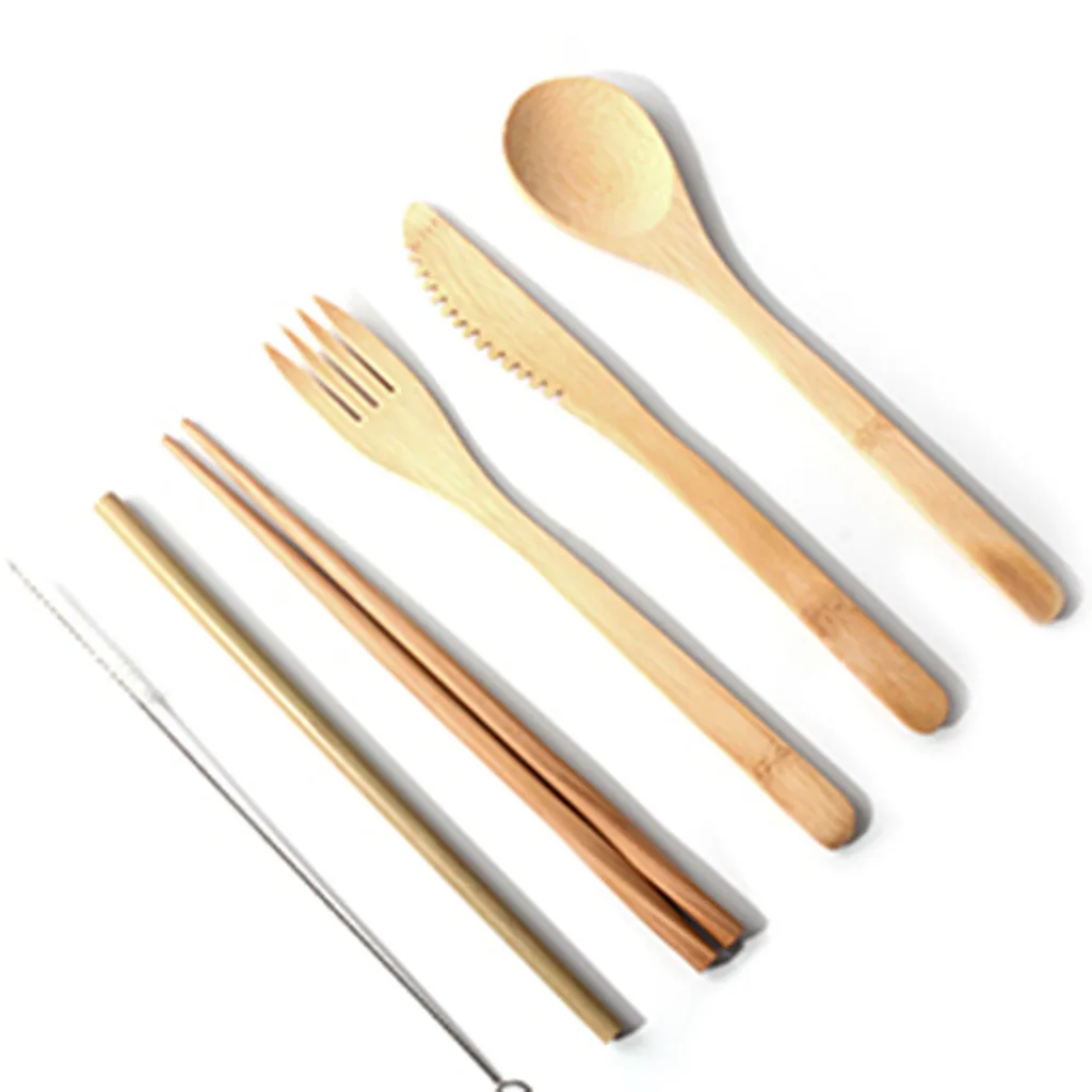 Набор бамбуковых столовых приборов дорожный экологически чистый деревянный