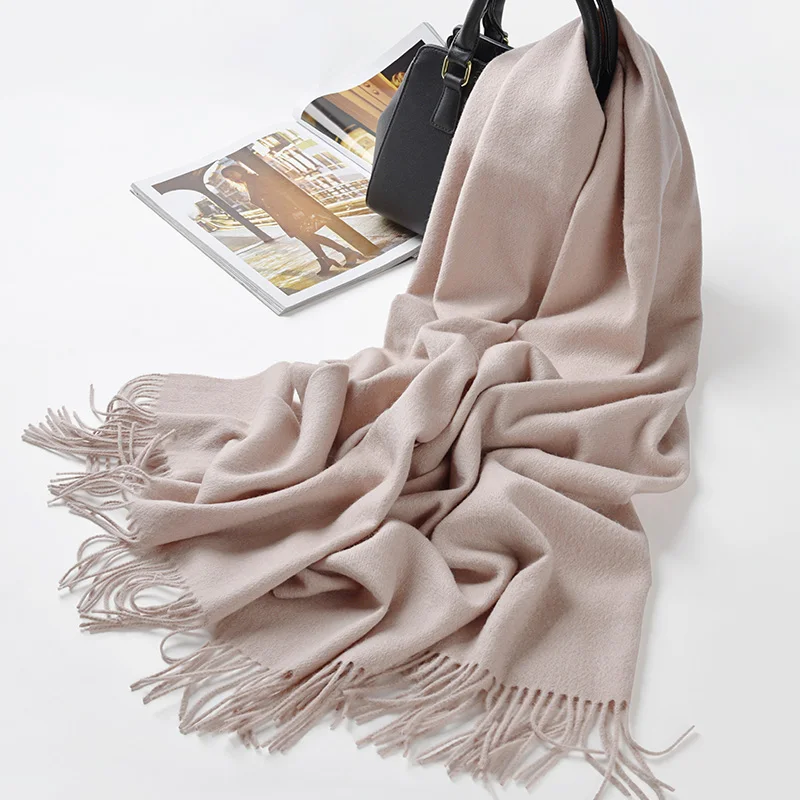 

★100% wool cashmere scarf for women autumn winter winter Beige solid color thickened long Korean versatile shawl
