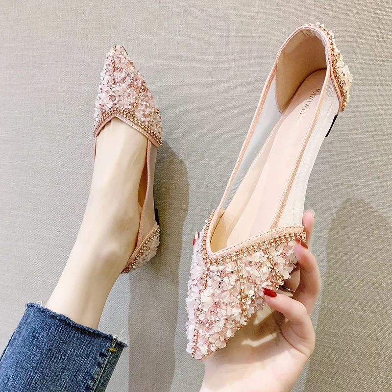 

Summer new style fashion sweet wind mesh flat rhinestone pointed shallow mouth ladies casual shoes exquisite fashion.