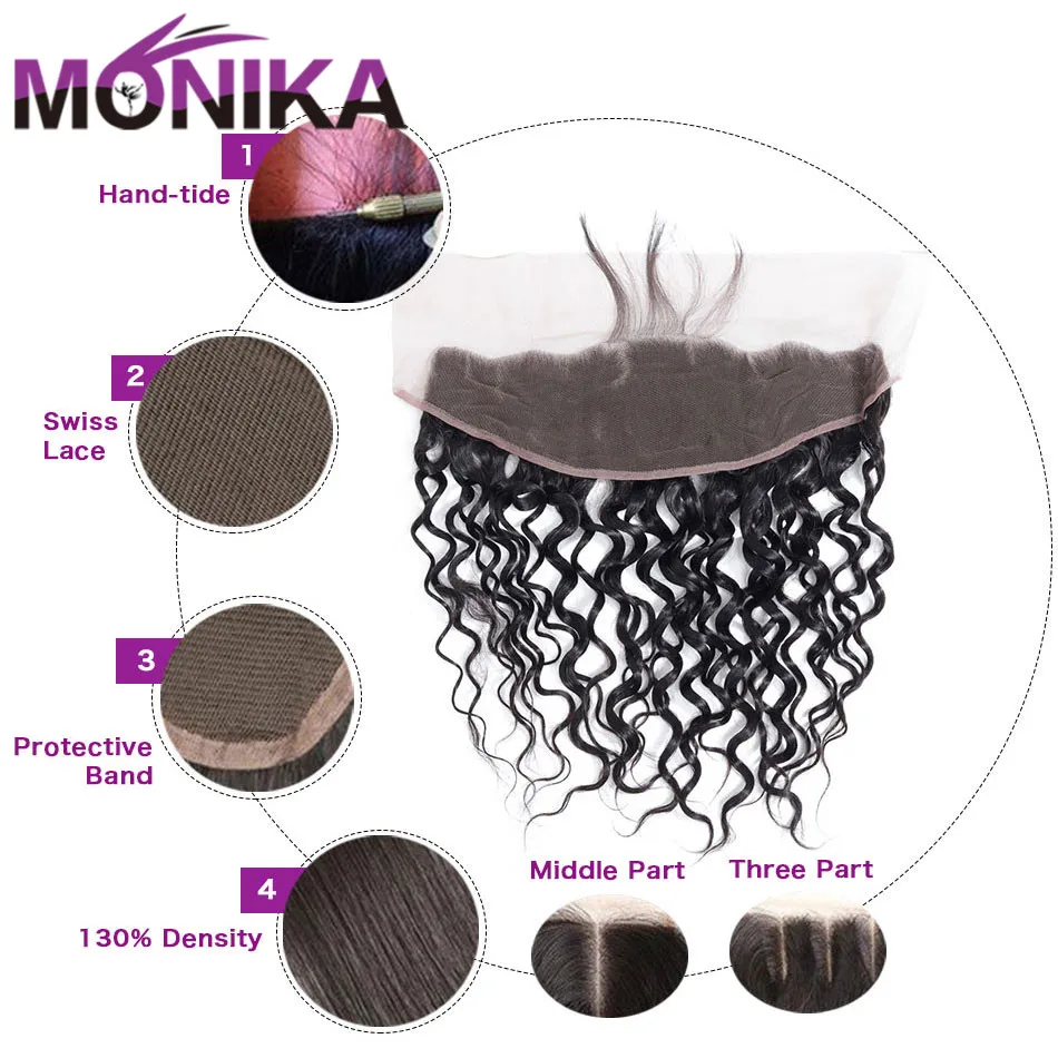 Monika волна воды фронтальная человеческие волосы Закрытие Кружева Фронтальная 13x4 уха до уха Кружева Закрытие Фронтальная с волосами младенца не Реми фронталы