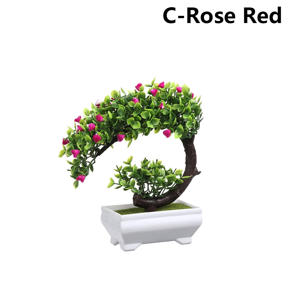 C-Rose Red 1 комплект искусственный пластиковый бонсай заменитель пены в горшке реалистичные растения Настольный орнамент топиарная сосновая дерево украшение для дома ремесла - Цвет: C-Rose Red