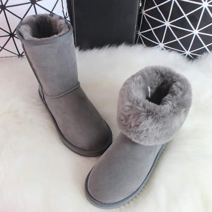 gray G& Zaco/Роскошные зимние сапоги; женские сапоги из овечьей шерсти; зимние сапоги из натуральной овечьей кожи; классические женские замшевые сапоги до середины икры - Цвет: gray