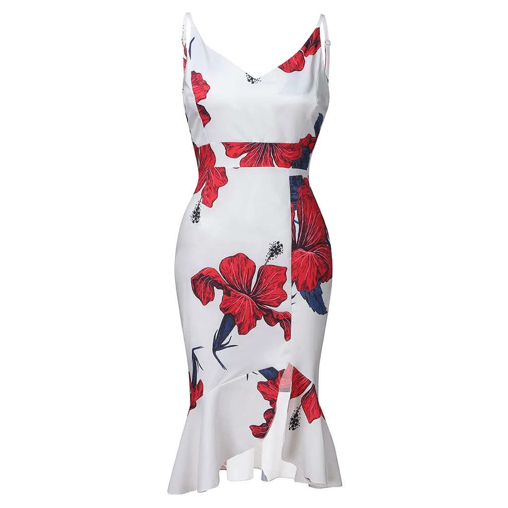 

KANCOOLD dress Women Summer Sleeveless Printed Casual Beach Dress Party Ruffle Streetwear Irregular hem dress momen 2020MAR27