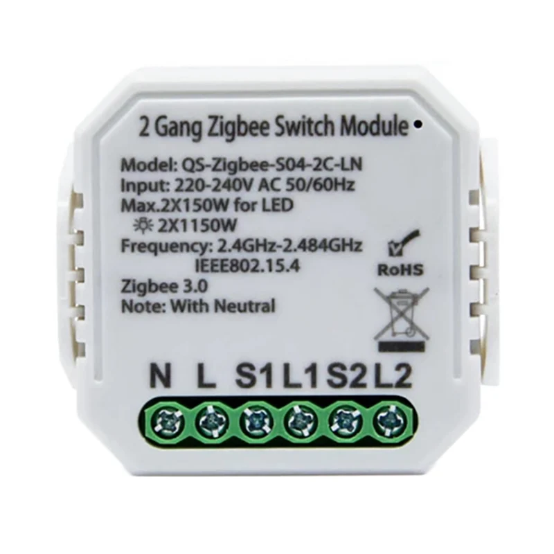 

2 Gang Smart Switch Breaker Module with Neutral Automation Tuya ZigBee APP Remote Control for Alexa Google Home IFTTT