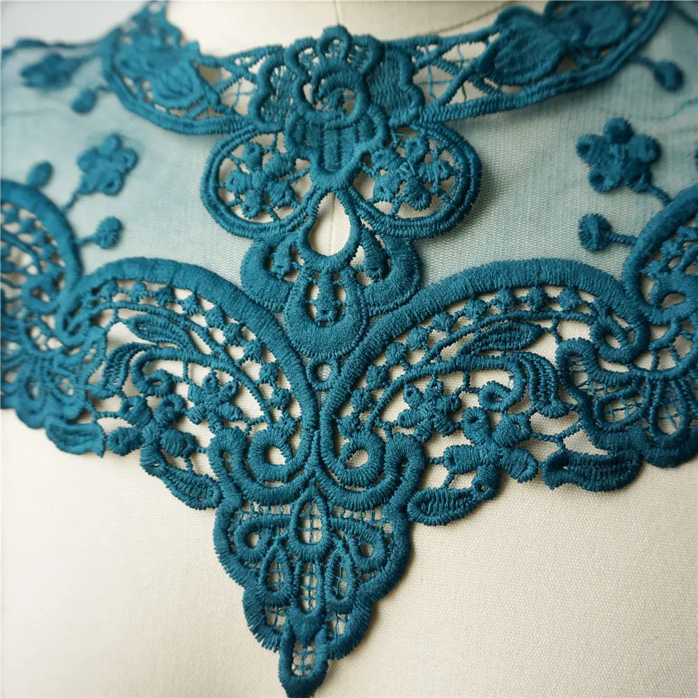 Темно-зеленые вышитые цветы кружевной воротник сетчатая аппликация готическая