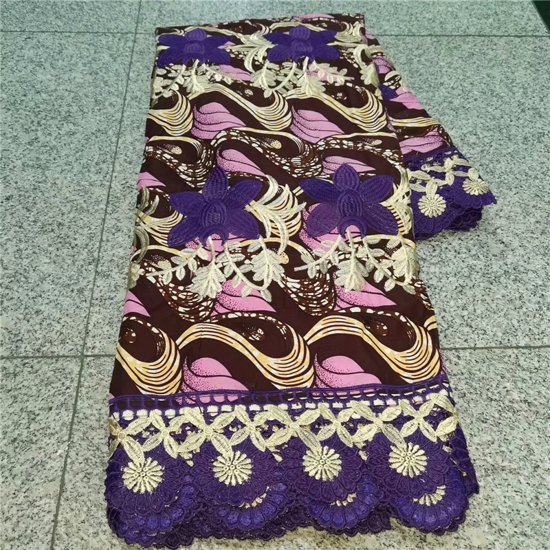 

H&Q african wax print with lace 6 yards embroidered african wax and lace fabric 100% cotton nigerian guipure wax with laces W429