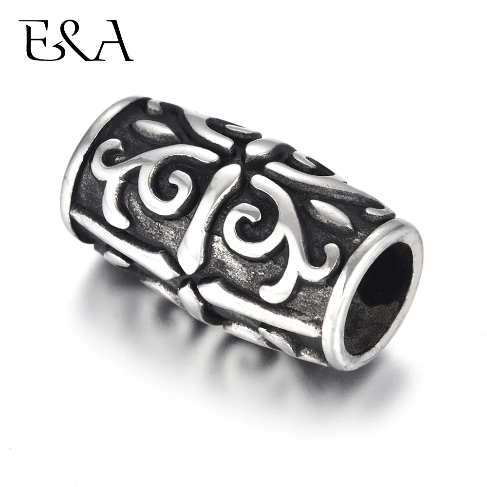 

2pcs Stainless Steel Tube Beads Viking Big Large Hole 8mm Slider Charms DIY Men Leather Cord Bracelet Making Jewelry Accessories