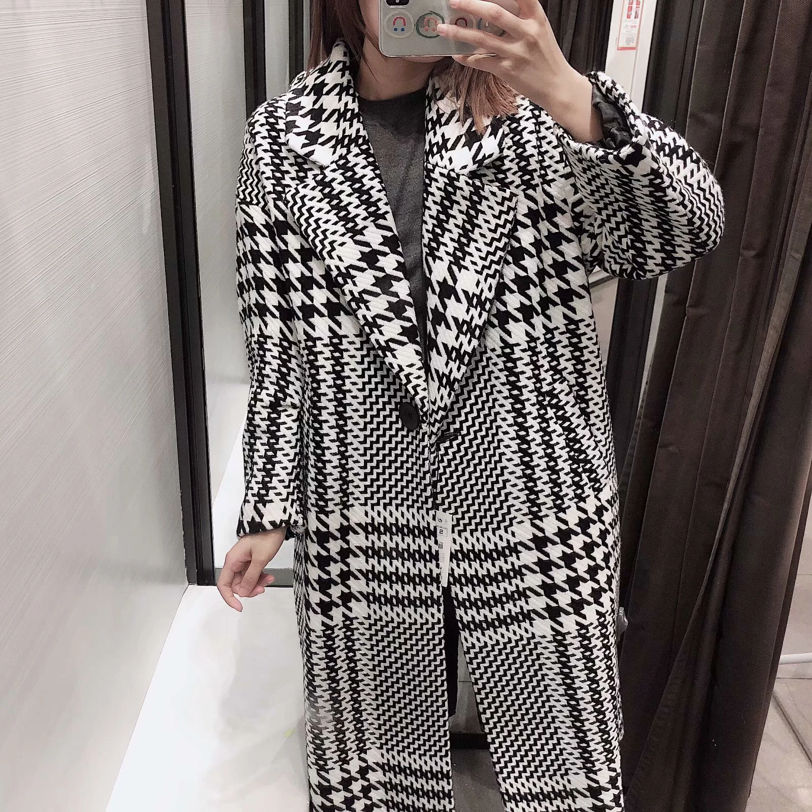 

Винтажное элегантное клетчатое шерстяное пальто для женщин, повседневная верхняя одежда из твида, свободная офисная длинная куртка, топы, Женское пальто