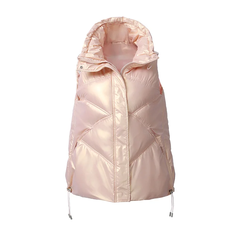

Orwindny 2021 Winter Cotton Vest Coat Women Loose Stand Collar Autumn Warm Waistcoat Drawstring Indoor Wear Clothing Sleeveless