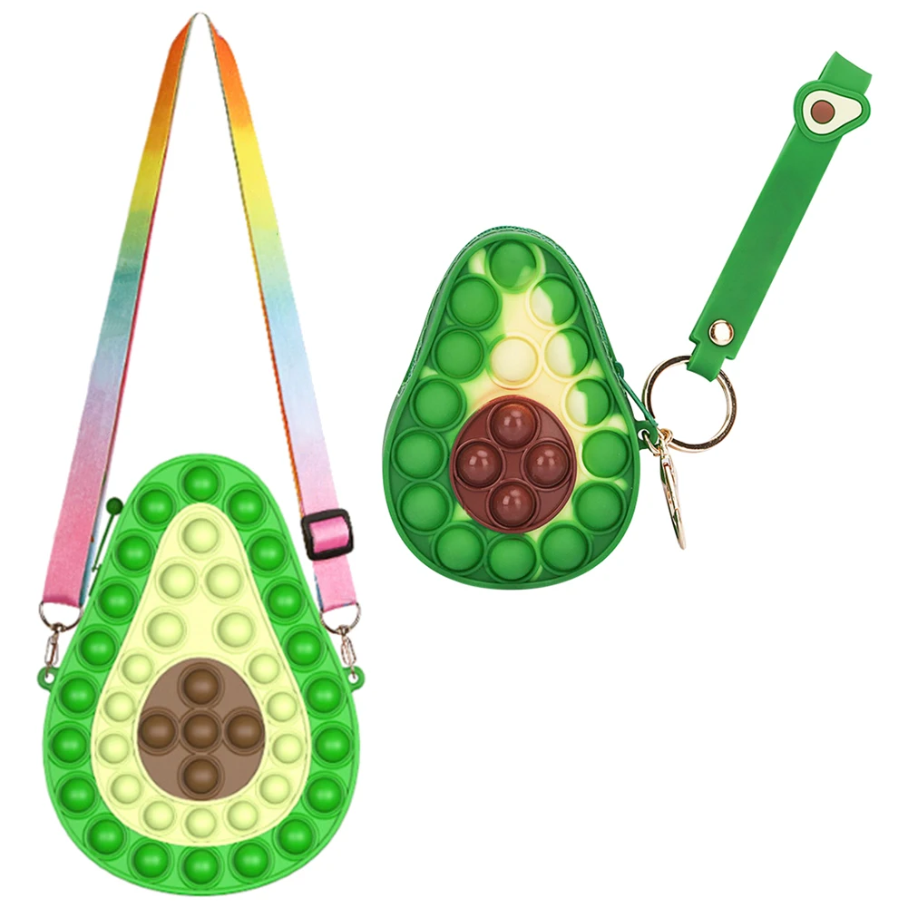 

2021 New Push Bubble Sensory Fidget Toy Box Coin Purse Avocado Push Bubble Bag Decompression Kid Finger Press Handbag Sensory To