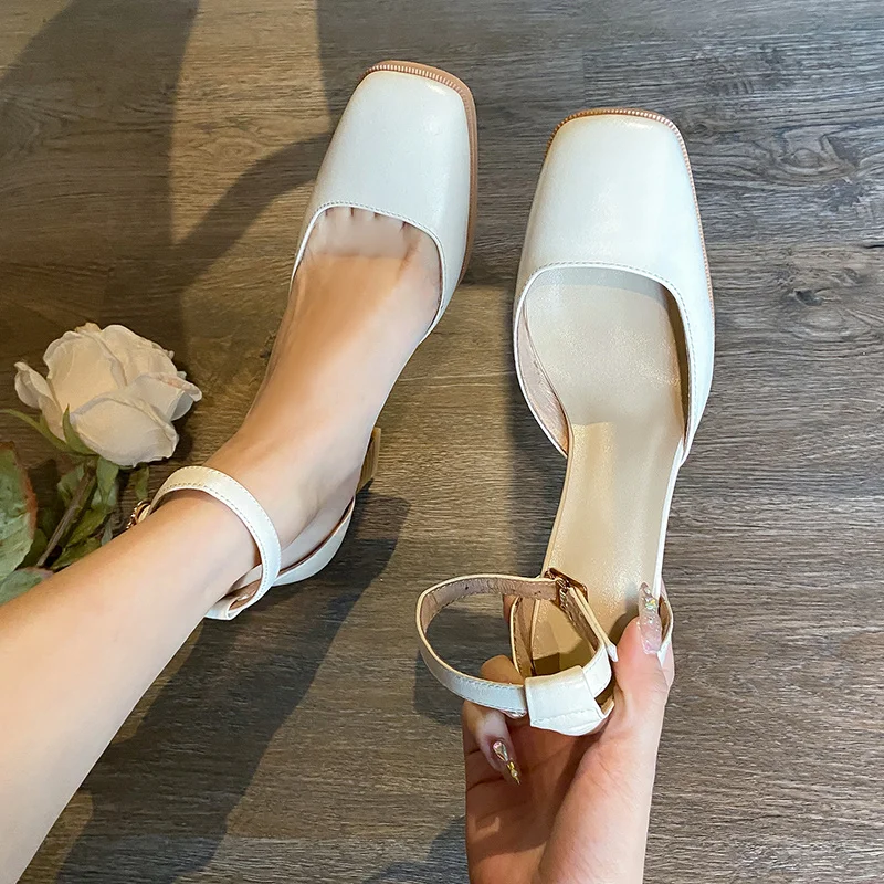 

QZYERAI 2021 Hot Concise Genuine Leather 8cm High Heel European Style Fashion Slingback Buckle Sandals