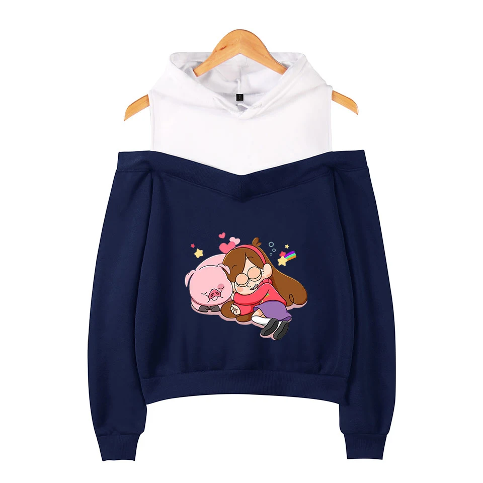 

Weird town Women Hoodies Sweatshirt Sexy Off Shoulder Cropped Top harajuku Hoodie Long Sleeve Sweatshirt Letter Pullover Top