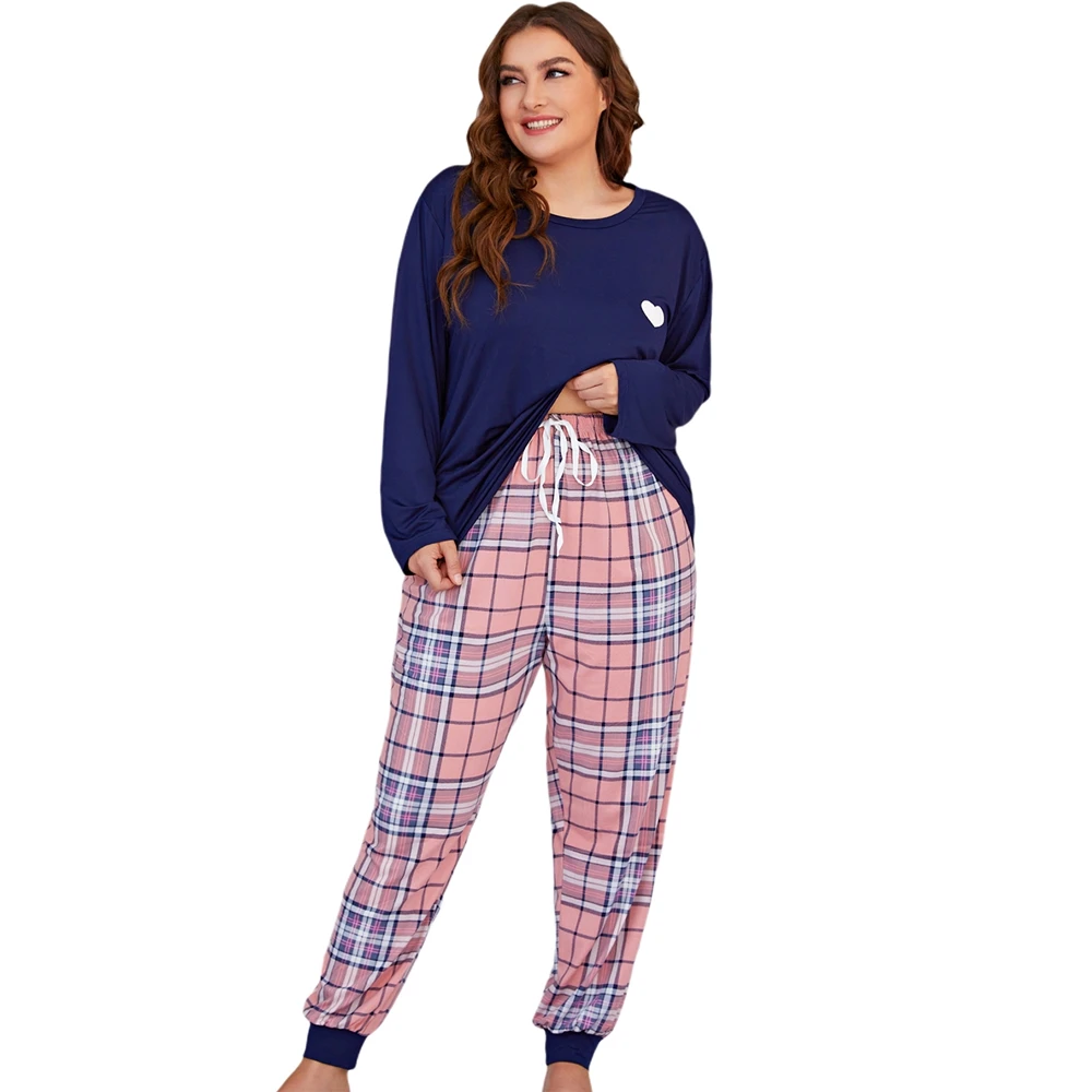 

Women's Large Size Pajamas Set Long Sleeve Trousers Home Clothing round Neck 2 Piece Pajamas LMPN1