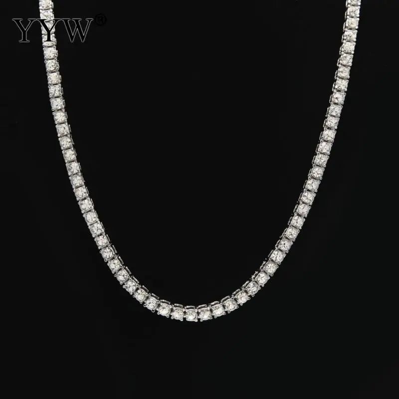

Men'S Hip Hop Bling Bling Iced Out Tennis Chain 1 Row Necklaces Luxury NeckChain Men Chain Fashion Zinc Alloy Jewelry Necklace