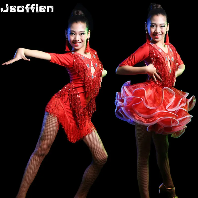 Детские блестящие танцевальные платья с бахромой для девочек|Латинский| |