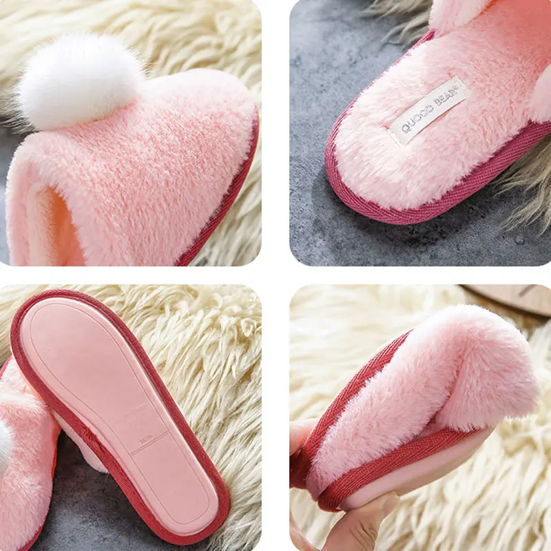 

Cute Hair Ball Women Home Slippers Winter Faux Fur Furry Warm Shoes Indoor Ladies Baotou Cotton Slides Female House Floor Shoe