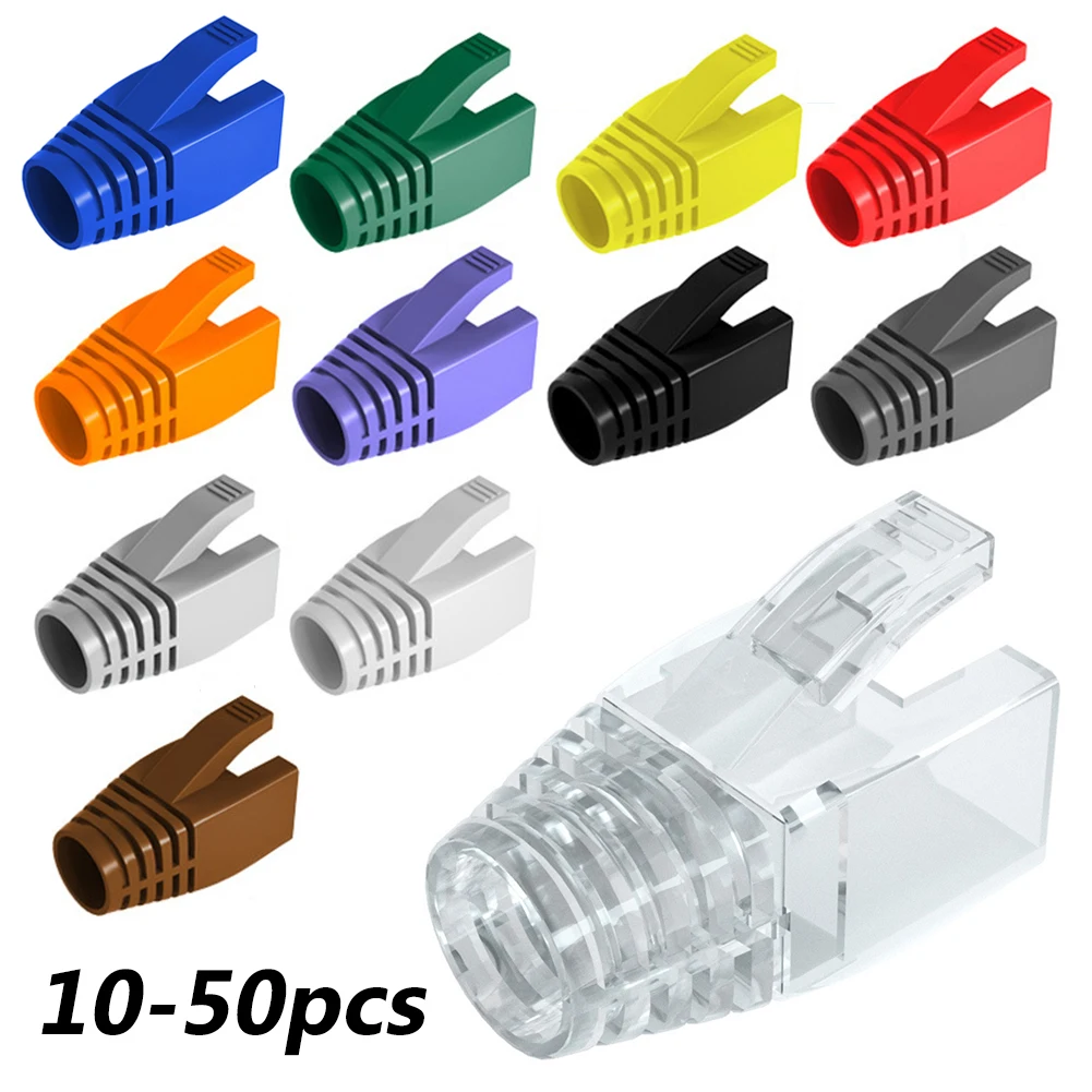 10-50PC RJ45 Caps Cat6a Cat7 RJ45 Network Ethernet Cable Connectors Cover Cat 7 Colorful TPU Boots Sheath Protective Sleeve