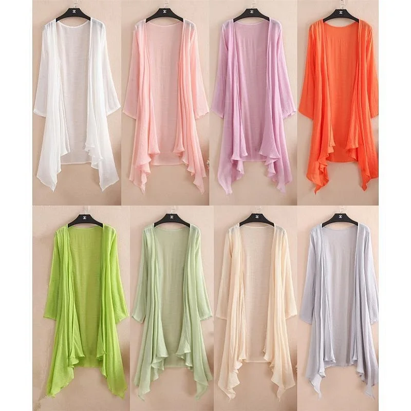 

Женский Длинный Кардиган с длинным рукавом, однотонная Свободная блузка, тонкая Повседневная рубашка с длинным рукавом, E05, лето 2021