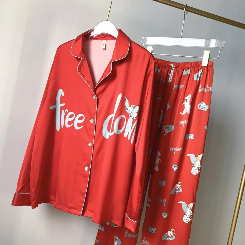 Женские пижамные комплекты пижамы с длинным рукавом Атласный Костюм мягкая