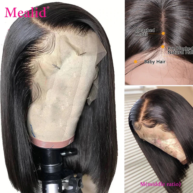 Mesariel Короткие 13*4 человеческие волосы на кружеве парики боб парик для черных женщин Remy бразильский прямой фронтальный парик 150 плотность M