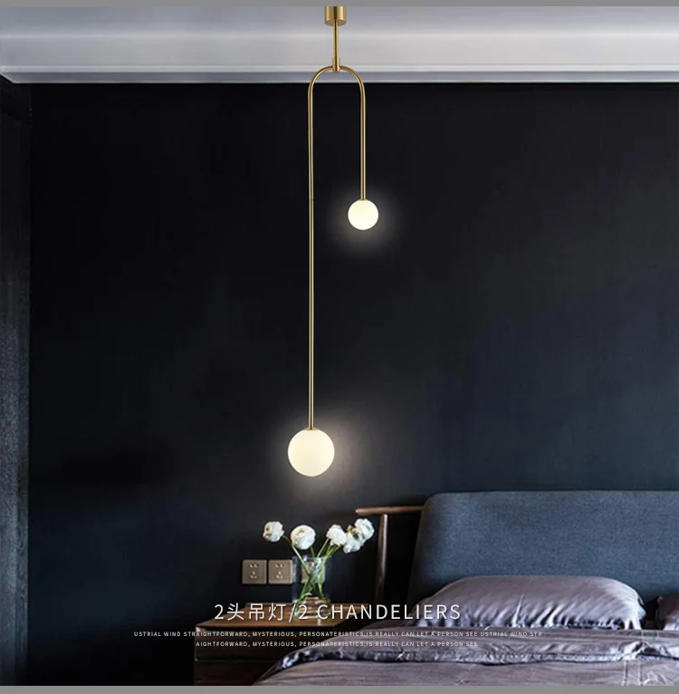 

A Modern Glass Ball Bedside Pendant Lights Bedroom Hotel Gold Hanging Lamps Art Suspension Led Indoor Lighting Fixture Luminaire