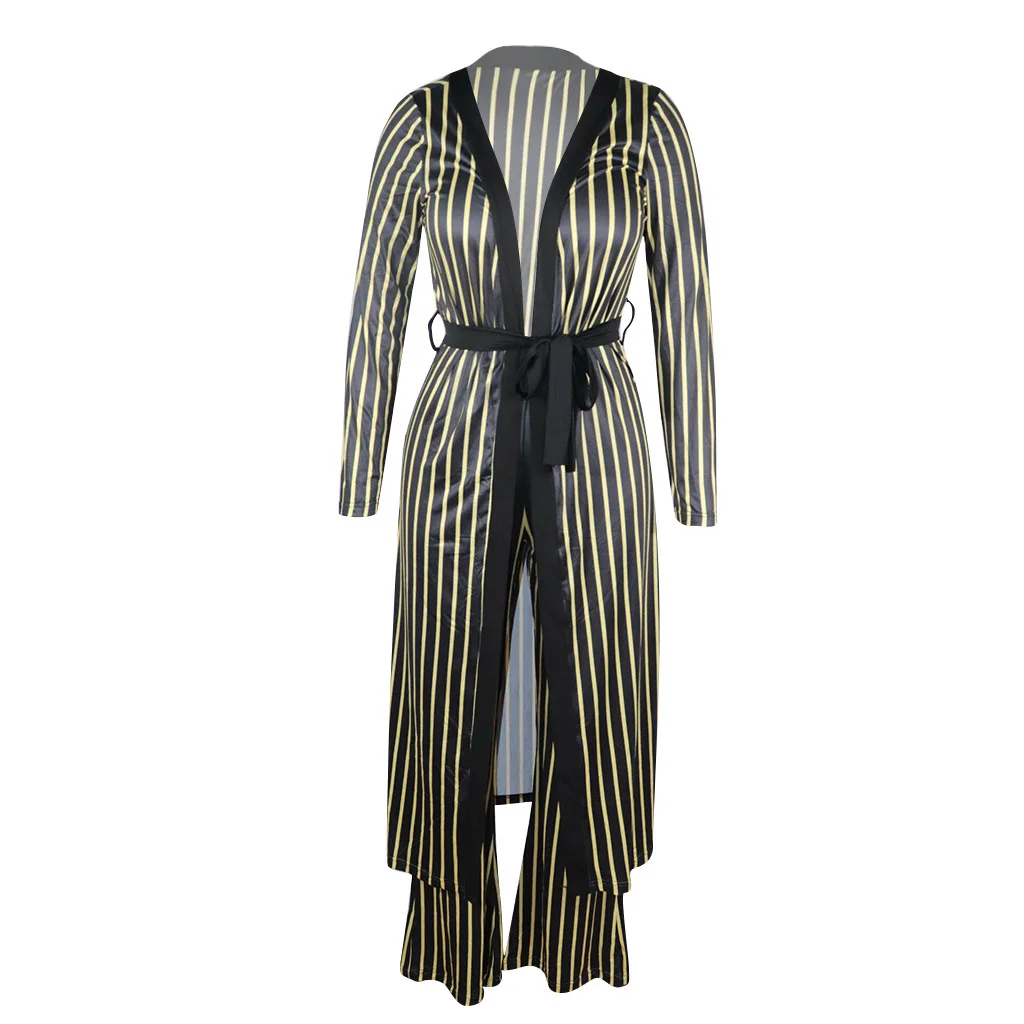 Комплекты HAOOHU в полоску длинный кардиган и брюки комплект осенней праздничной